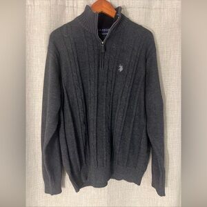 Men’s Eclectic Grandpa U.S. Polo Assn Gray Cable Knit 1/4‎ Zip Sweater Size XL
